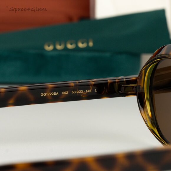 NEW Gucci GG1722SA 002 Spotted Havana Nicotine Brown Unisex Oval Sunglasses main image 6